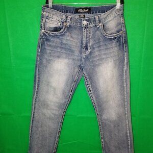 True Luck Jeans Men 34x30 Blue Faded Wash Out Straight Western Rodeo Y2K Retro